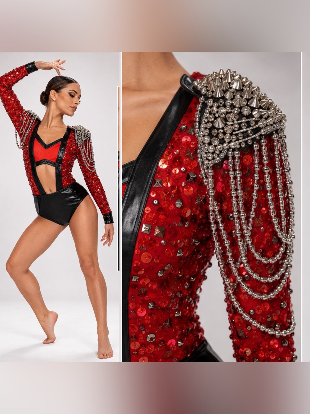 Glamour mature faux leather red goth grunge studed Dance Custom solo costume LA